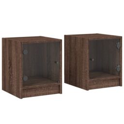 Berkfield Home Bedside Cabinets with Glass Doors 2 pcs Brown Oak 35x37x42 cm - Size: 35 x 37 x 42 cm - thumbnail 2