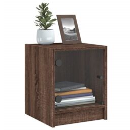 Berkfield Home Bedside Cabinets with Glass Doors 2 pcs Brown Oak 35x37x42 cm - Size: 35 x 37 x 42 cm - thumbnail 4