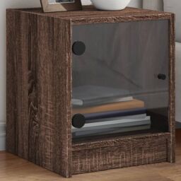 Berkfield Home Bedside Cabinets with Glass Doors 2 pcs Brown Oak 35x37x42 cm - Size: 35 x 37 x 42 cm - thumbnail 1