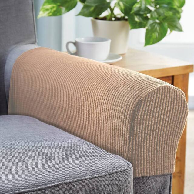 Coopers of Stortford Pair of Stretch Armchair Covers in Polyester Blend in Light Brown - image 1