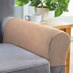 Coopers of Stortford Pair of Stretch Armchair Covers in Polyester Blend in Light Brown