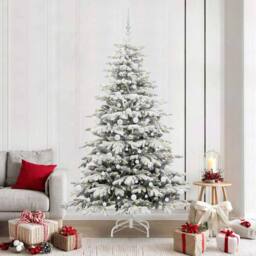 Berkfield Home Elegant Artificial Hinged Christmas Tree White 210 cm PE & PVC - thumbnail 2