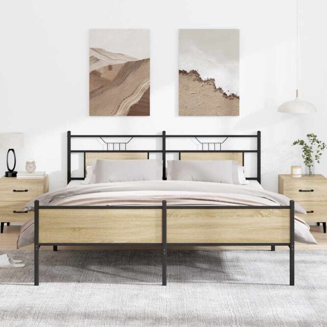 Berkfield Home Metal Bed Frame without Mattress Sonoma Oak 160x200 cm in Brown - image 1