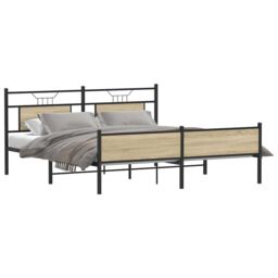 Berkfield Home Metal Bed Frame without Mattress Sonoma Oak 160x200 cm in Brown - thumbnail 3