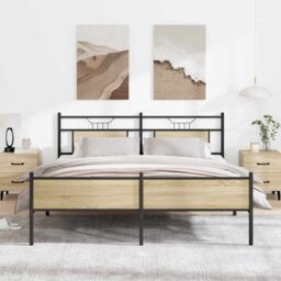 Berkfield Home Metal Bed Frame without Mattress Sonoma Oak 160x200 cm in Brown - thumbnail 1