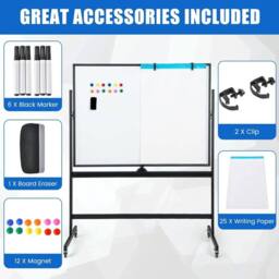 Costway Double Sided Magnetic Whiteboard Adjustable Mobile Revolving Board with Magnets in Black - thumbnail 4