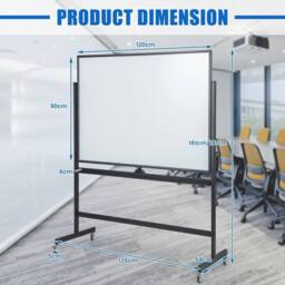 Costway Double Sided Magnetic Whiteboard Adjustable Mobile Revolving Board with Magnets in Black - thumbnail 2