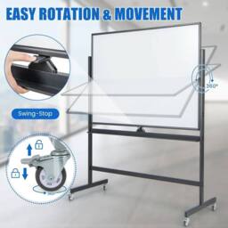 Costway Double Sided Magnetic Whiteboard Adjustable Mobile Revolving Board with Magnets in Black - thumbnail 5