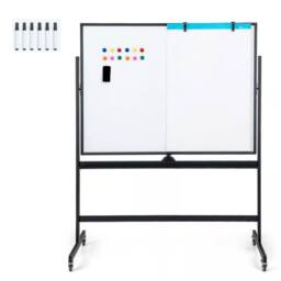 Costway Double Sided Magnetic Whiteboard Adjustable Mobile Revolving Board with Magnets in Black - thumbnail 1