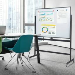 Costway Double Sided Magnetic Whiteboard Adjustable Mobile Revolving Board with Magnets in Black - thumbnail 6