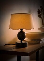 ValueLights Anthony Candlestick Table Lamp with Linen Scallop Lamp Shade in Brown - thumbnail 2