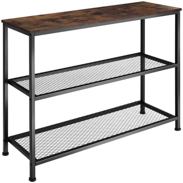 tectake Console Table Bristol - With Tabletop & 2 Wire Shelves in Dark Brown - image 1