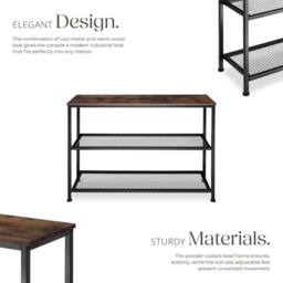 tectake Console Table Bristol - With Tabletop & 2 Wire Shelves in Dark Brown - thumbnail 3