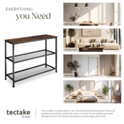 tectake Console Table Bristol - With Tabletop & 2 Wire Shelves in Dark Brown - thumbnail 5