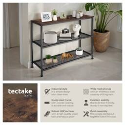 tectake Console Table Bristol - With Tabletop & 2 Wire Shelves in Dark Brown - thumbnail 2