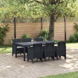 Berkfield Home Modern 7 Piece Garden Dining Set with Cushions Anthracite Poly Rattan - thumbnail 2