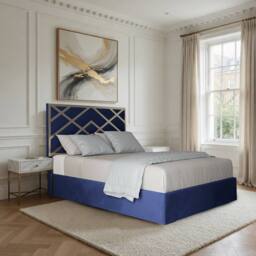 Casani Malton Upholstered Soft Velvet Blue Metal Designer Bed Frame - Size: Single