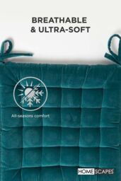 Homescapes Seat Pad Luxury 100% Cotton Velvet Indoor Outdoor Garden Cushion, 40cm in Teal - Size: 40 cm x 40 cm - thumbnail 6