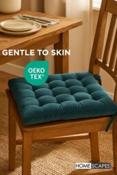 Homescapes Seat Pad Luxury 100% Cotton Velvet Indoor Outdoor Garden Cushion, 40cm in Teal - Size: 40 cm x 40 cm - thumbnail 3