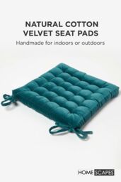 Homescapes Seat Pad Luxury 100% Cotton Velvet Indoor Outdoor Garden Cushion, 40cm in Teal - Size: 40 cm x 40 cm - thumbnail 2