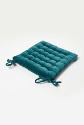 Homescapes Seat Pad Luxury 100% Cotton Velvet Indoor Outdoor Garden Cushion, 40cm in Teal - Size: 40 cm x 40 cm - thumbnail 1