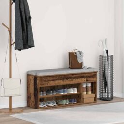 Berkfield Home Shoe Bench Old Wood 102x30.5x45 cm Engineered Wood in Brown - thumbnail 3