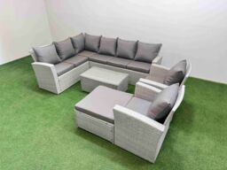 Fimous 9 Seater Garden Outdoor PE Rattan Furniture Set with Big Stool 2 Chair in Light Grey - thumbnail 2