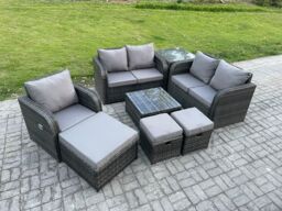 Fimous 8 Piece Garden Furniture Sets 8 Seater Outdoor Patio Furniture Set Weaving Wicker Rattan Sofa Chair & Table with 3 Footstools in Dark Grey - thumbnail 2