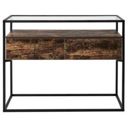 Wyld and Coco Console Table Dark Wood Melamine Tempered Glass Top Metal in Brown - thumbnail 5