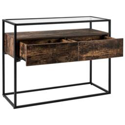 Wyld and Coco Console Table Dark Wood Melamine Tempered Glass Top Metal in Brown - thumbnail 4