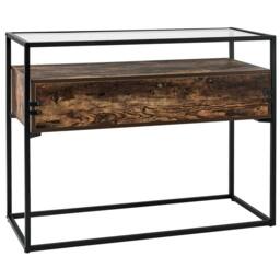 Wyld and Coco Console Table Dark Wood Melamine Tempered Glass Top Metal in Brown - thumbnail 6