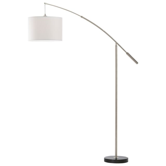 Loops Floor Lamp Light Satin Nickel Shade White Fabric Hoop & Loop Tape Bulb E27 1x60W in Metallics - image 1