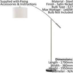 Loops Floor Lamp Light Satin Nickel Shade White Fabric Hoop & Loop Tape Bulb E27 1x60W in Metallics - thumbnail 2