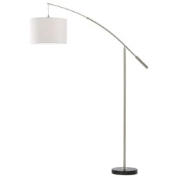 Loops Floor Lamp Light Satin Nickel Shade White Fabric Hoop & Loop Tape Bulb E27 1x60W in Metallics