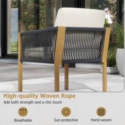 Costway 3PCS Patio Bistro Set Woven Rope Outdoor Conversation Set w/Cushions in Beige - thumbnail 5