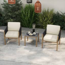 Costway 3PCS Patio Bistro Set Woven Rope Outdoor Conversation Set w/Cushions in Beige - thumbnail 8