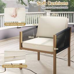 Costway 3PCS Patio Bistro Set Woven Rope Outdoor Conversation Set w/Cushions in Beige - thumbnail 6