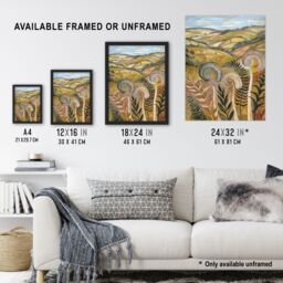 "Artery8 Cleveland Way Yorkshire Hiking Floral Ammonite Wall Art Print in Brown - Size: W12"" x H16""" - thumbnail 3