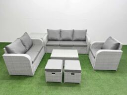 Fimous Patio PE Wicker 8 Seater Outdoor Rattan Furniture Sofa Sets w/ Rectangular Coffee Table Reclining Chair Loveseat Sofa 3 Seater Sofa Stool Side - thumbnail 2