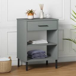 Berkfield Home Console Cabinet with Metal Legs Grey Solid Wood Pine OSLO - thumbnail 2