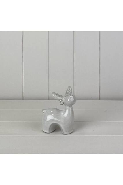 KDMD Handcrafted Textured Ceramic Glazed Reindeer Ornament in Light Grey - image 1