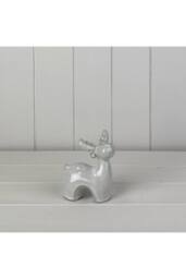 KDMD Handcrafted Textured Ceramic Glazed Reindeer Ornament in Light Grey - thumbnail 1