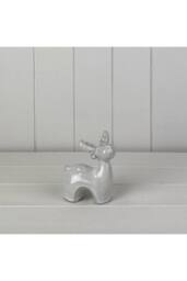 KDMD Handcrafted Textured Ceramic Glazed Reindeer Ornament in Light Grey - thumbnail 2