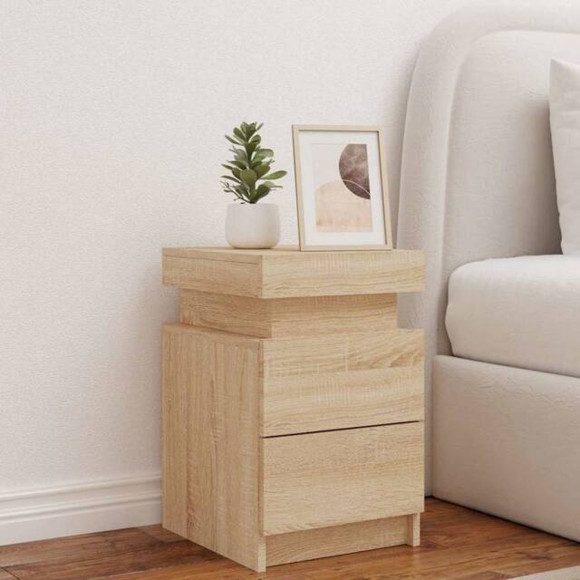 Berkfield Home Beautiful Bedside Cabinet with LED Lights Sonoma Oak 35x39x55 cm in Light Brown - Size: 35 x 39 x 55 cm - image 1