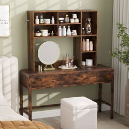 Gymax Desktop Bookshelf Desk Hutch With 3 Adjustable Shelves For Study Room in Brown - thumbnail 3