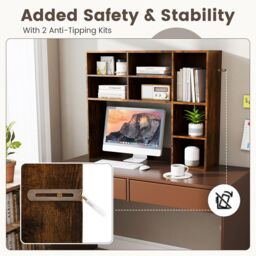 Gymax Desktop Bookshelf Desk Hutch With 3 Adjustable Shelves For Study Room in Brown - thumbnail 5