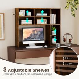 Gymax Desktop Bookshelf Desk Hutch With 3 Adjustable Shelves For Study Room in Brown - thumbnail 4