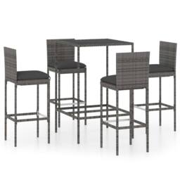 Berkfield Home Comfortable 5 Piece Garden Bar Set with Cushions Poly Rattan Grey - thumbnail 2