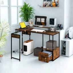 FURNOS Industrial L Shaped Computer Desk With Storage in Brown - thumbnail 2