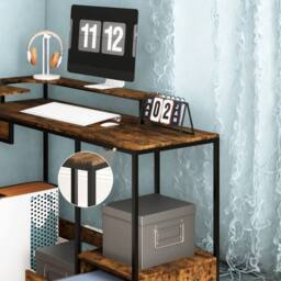 FURNOS Industrial L Shaped Computer Desk With Storage in Brown - thumbnail 4